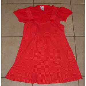 PIPER & BLUE Girl Sz Medium Stretchy Red Polka Dot Knee Length Dress & Shirt Set